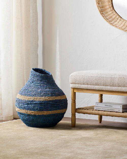 Suzanna Blue Raffia Decorative Basket entry way example