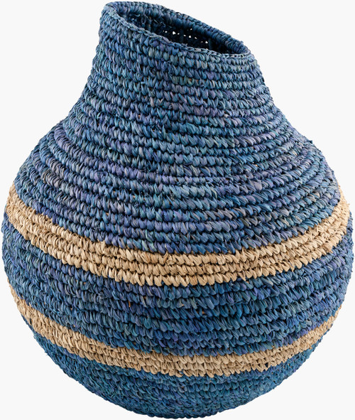 Suzanna Blue Raffia Decorative Basket