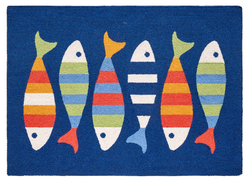 Picket Fish Colorful Wool Hooked Accent Rug