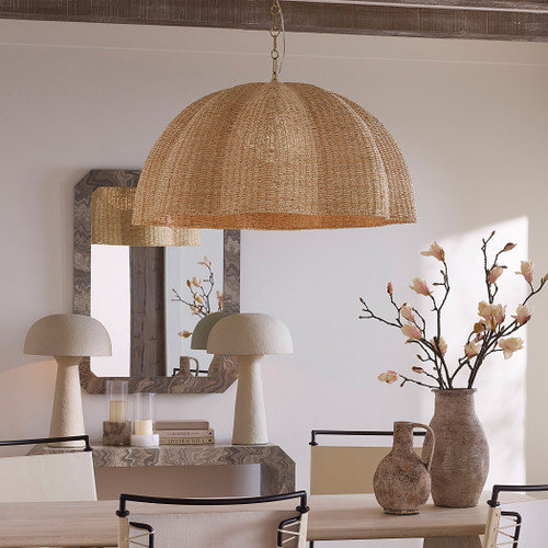Rosemary Beach Natural Woven Large Pendant above dining table view