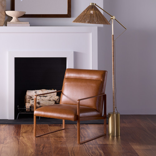 Fitzgerald Floor Natural Abaca Rope Adjustable Floor Lamp in living room