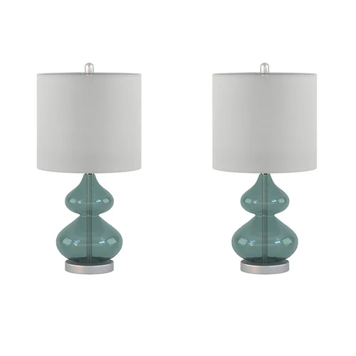 Waterfront Teal Glass Table Lamp Set 