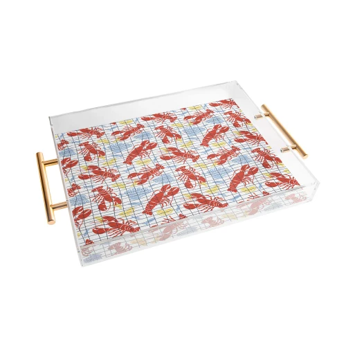 Summer Catch Lobsters Acrylic Serving Tray with Gold Handles