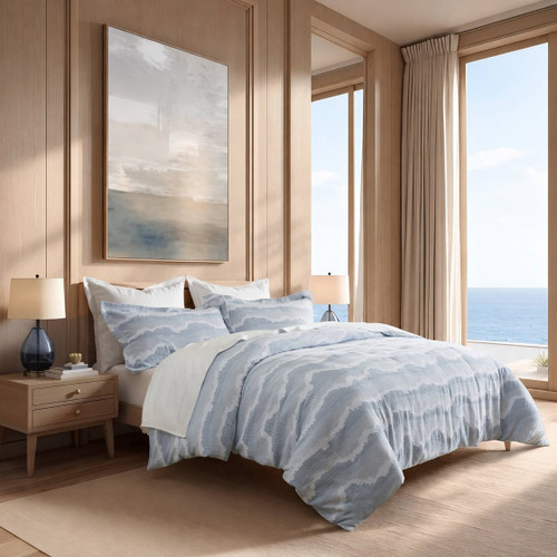Malibu Ocean Waves Jacquard Queen Size 3-Piece Duvet Set