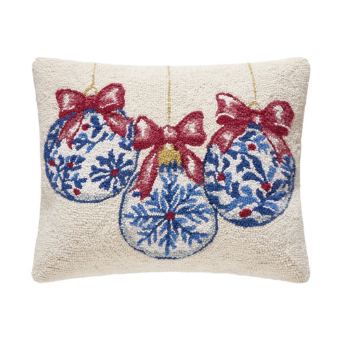Chinoiserie Trio of Ribbon Ornaments Hooked Oblong Pillow