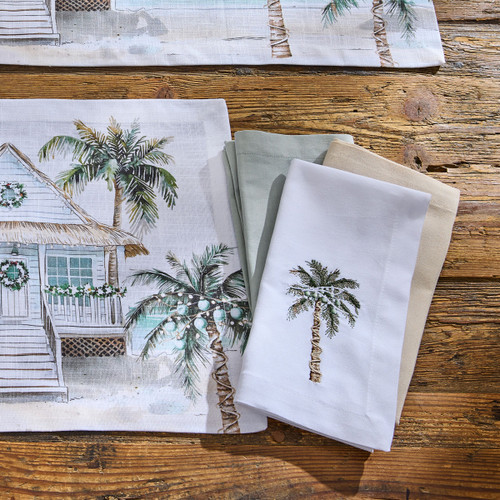 Deck the Palms Set of 4 Linen Napkins on table with matching linens