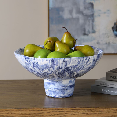 Indigo Tides Sculptural Ceramic Bowl with pears