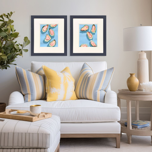 Summer Shucks Framed Oyster Art Set in living room