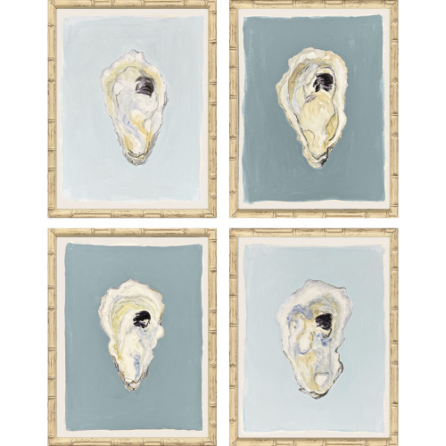 Oysters on Blue Framed Giclée Art Set of four