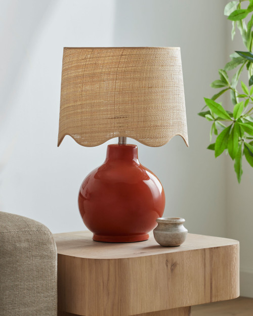 Catalina Isle Paprika Red Lamp with Rattan Shade room example
