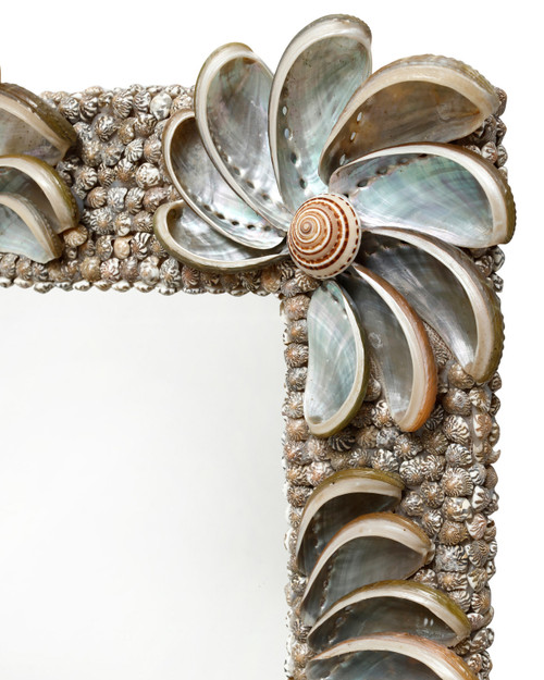 Seaside Jardin Abalone Shell Square Mirror corner close up