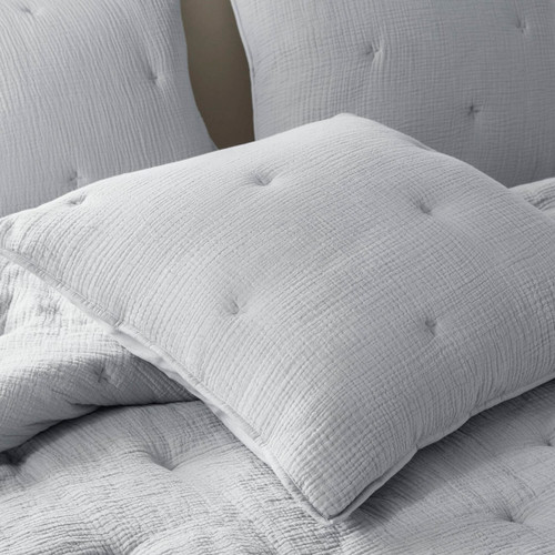 Sea Breeze Pale Blue Cotton Embroidered Euro Sham on bed