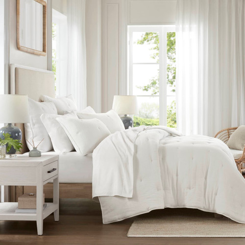 Sea Breeze White Cotton Embroidered Euro Sham on bed 3