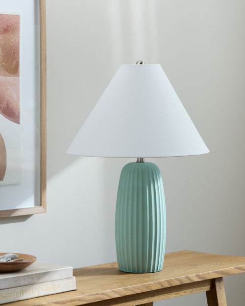 St. Lucia Sea Green Table Lamp on table