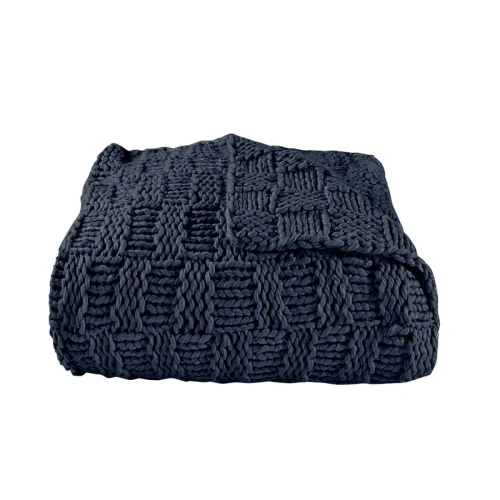 Navy Blue Chess Knit Throw Blanket