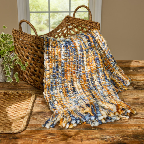 Indigo and Amber Chunky Knit Throw