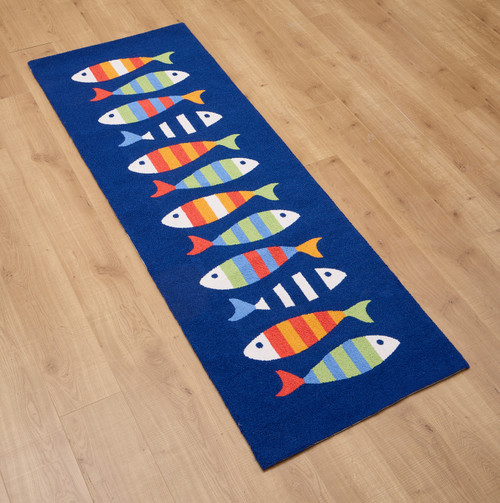 Picket Fish Colorful Wool Hooked Accent Runner on floor
