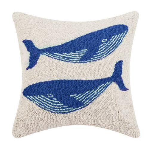Navy Whale Duo Hooked Wool Accent Pillow