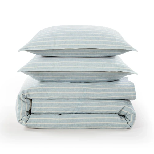 Larkspur Landing Blue Striped Linen Queen Size Duvet Set