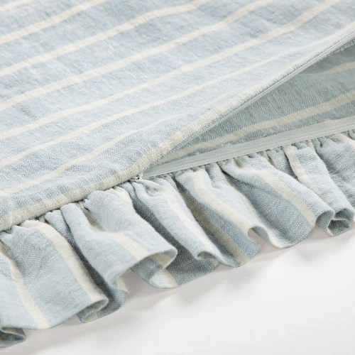 Larkspur Landing Blue Striped Linen Ruffled Euro Sham zippers