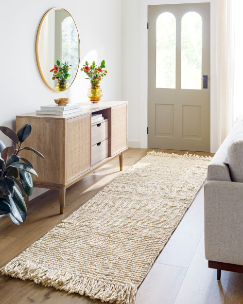 Beachcomber Chunky Natural Cream Jute Area Rug runner in hallway