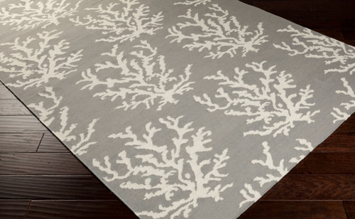 Grey Coral Design Wool Rug on floor