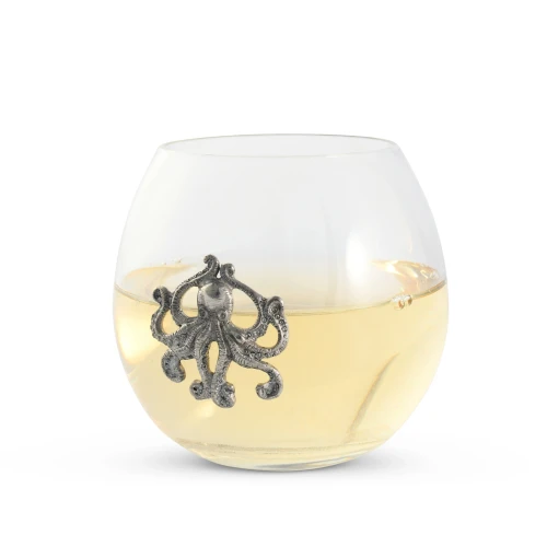 Polished Octopus Stemless Glasses- Set of 4 with wine