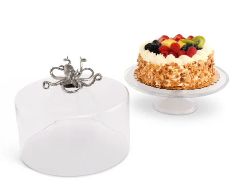 Polished Pewter Octopus Glass Covered Large Dessert Stand - showing 2 pieces