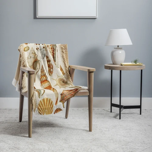 Seashells Collection Printed Double Woven Fringed Throw on chair