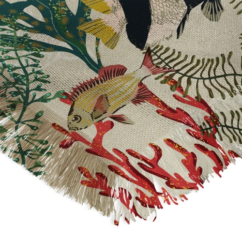Deep Silent Coral Reef Printed Double Woven Fringed Throw close up pattern