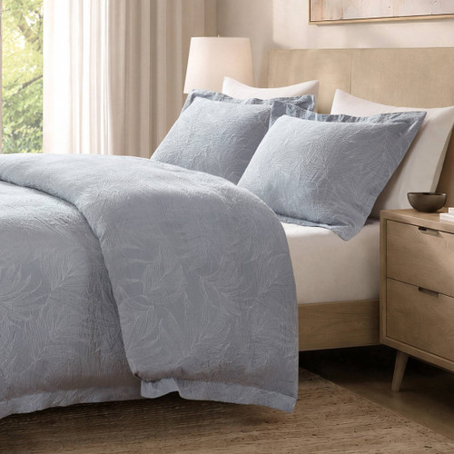 Biscayne Blue Palms Luxury Jacquard 3-Piece King Duvet Set