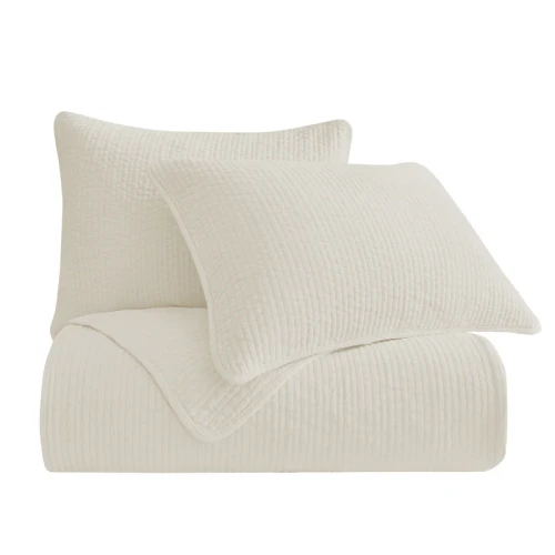 Vintage White Velvet Queen Size 3-Piece Quilt Set