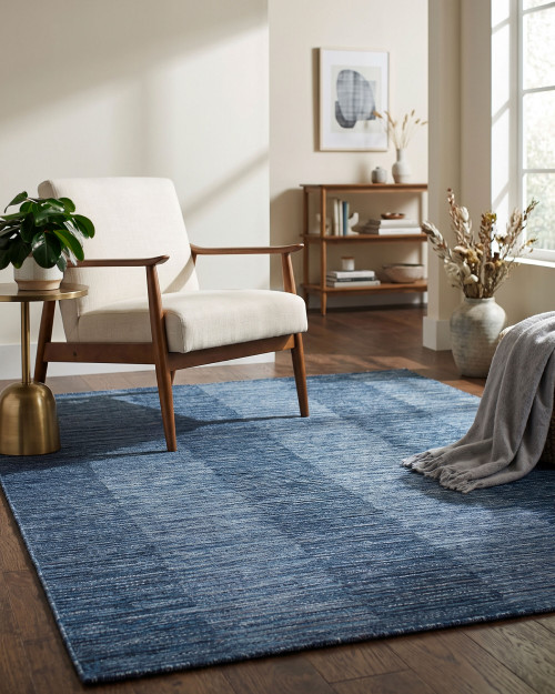 Cobalt Blue Ocean Shores Woven Area Rug lifestyle image
