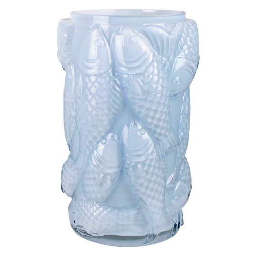 Fish Tales Embossed Blue Glass Vase