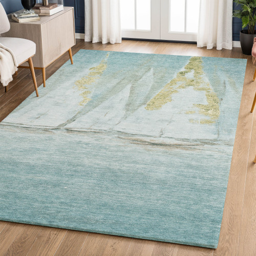 Teal Blue Regatta Sail Boat Area Rug lifestyle