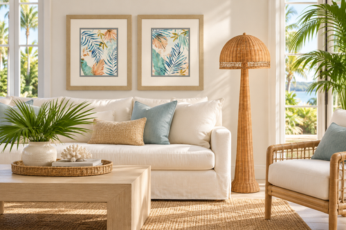 St. Augustine Woven Rattan Floor Lamp room idea