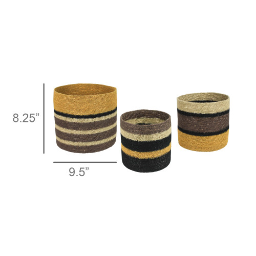 Mendocino Coast Set of Three Striped Cache Baskets sizing