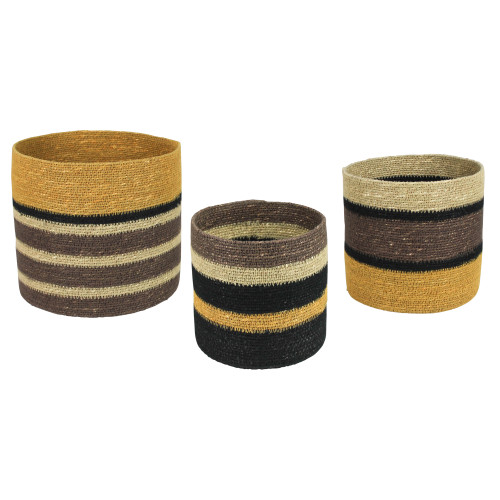 Mendocino Coast Set of Three Striped Cache Baskets