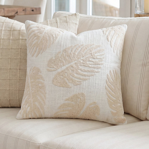 Ivory Whispering Palms 18 x 18 Embroidered Pillow