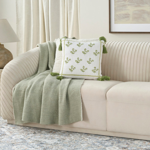 Green Banyan Bay Blooms  18 x 18 Pillow on sofa