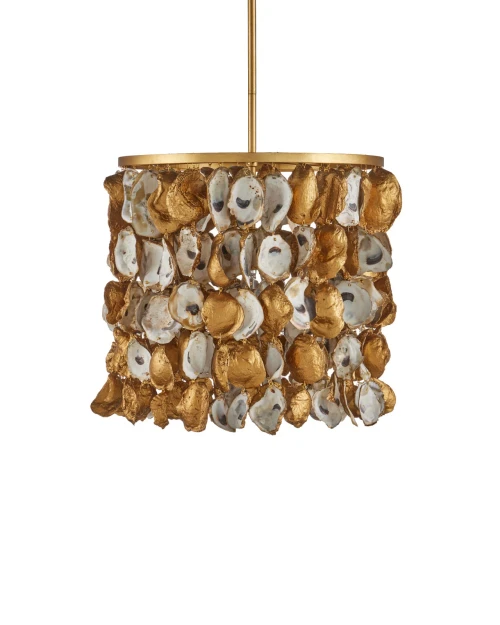 Lucullan Oyster Shell Adorned Gold Pendant Light