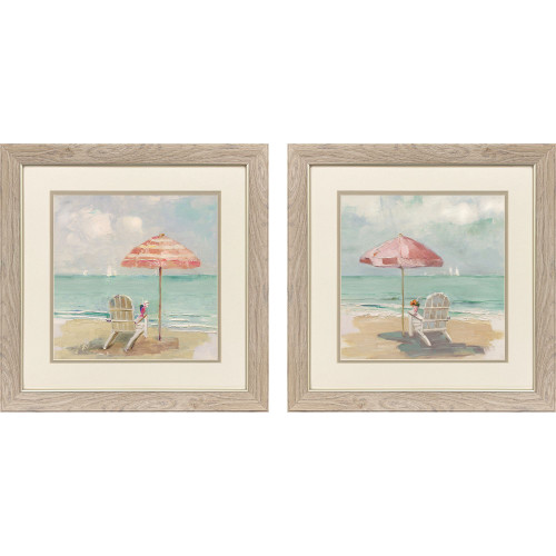 Red Umbrellas at the Beach Art Pieces - Set of Two