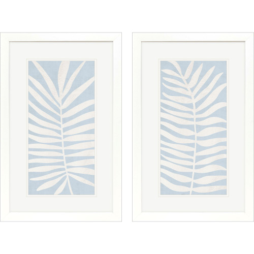 Serene Blue Palm Fronds Framed Art Set