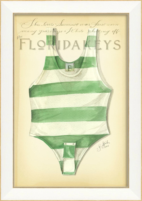 Vintage Green Striped Swimsuit Florida Keys Art