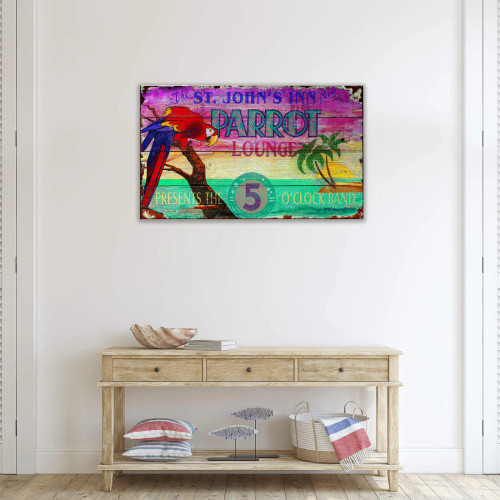 Vintage Parrot Lounge Custom Art Sign on wall