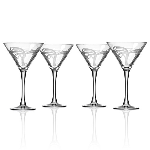 Set of Four Palm Tree Engraved Martini Glasses
