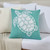 Soft Embroidered Turquoise Sea Turtle Indoor-Outdoor Pillow on sofa