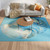 Aqua Blue Nautilus Shell Indoor-Outdoor Rug on floor