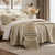 Harbor Palm Leaves 3 Piece Linen Queen Size Quilted Set close up embroidery