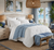 Sea Breeze White Cotton Embroidered Queen Size Bedding Set with blue coastal elements
